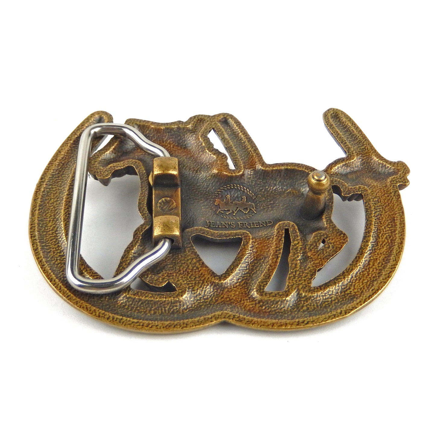 Men's Double Horseshoe Horse Belt Buckle Antique Bronze Western Fits 1.5 in Belt