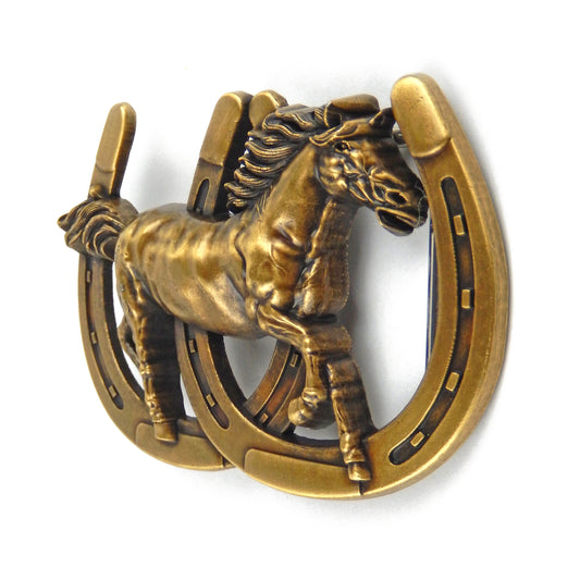 Men's Double Horseshoe Horse Belt Buckle Antique Bronze Western Fits 1.5 in Belt