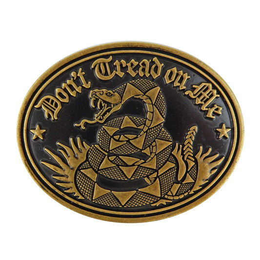 Don't Tread On Me Gadsden Flag Snake Belt Buckle Antique Bronze Black Enamel