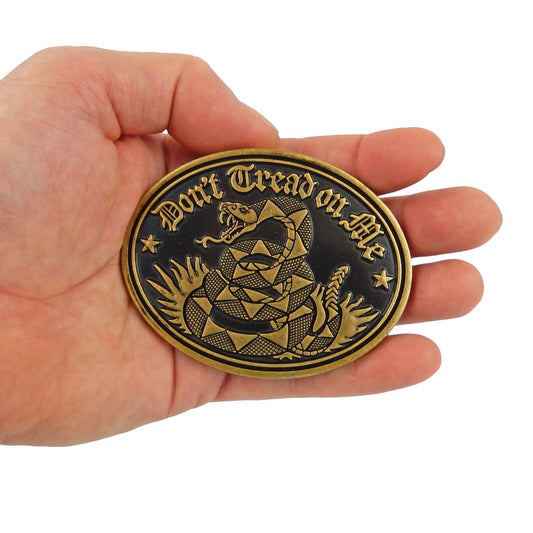 Don't Tread On Me Gadsden Flag Snake Belt Buckle Antique Bronze Black Enamel