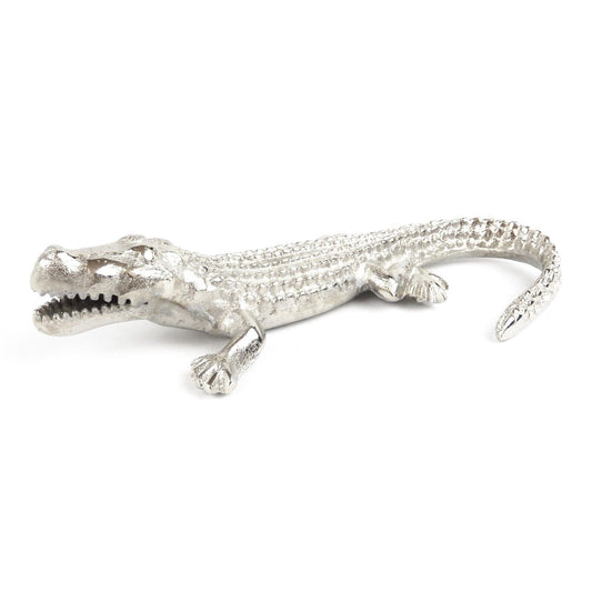 Polished Cast Aluminum Metal Alligator Gator Figurine Shelf Sitter Paperweight