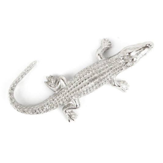 Polished Cast Aluminum Metal Alligator Gator Figurine Shelf Sitter Paperweight