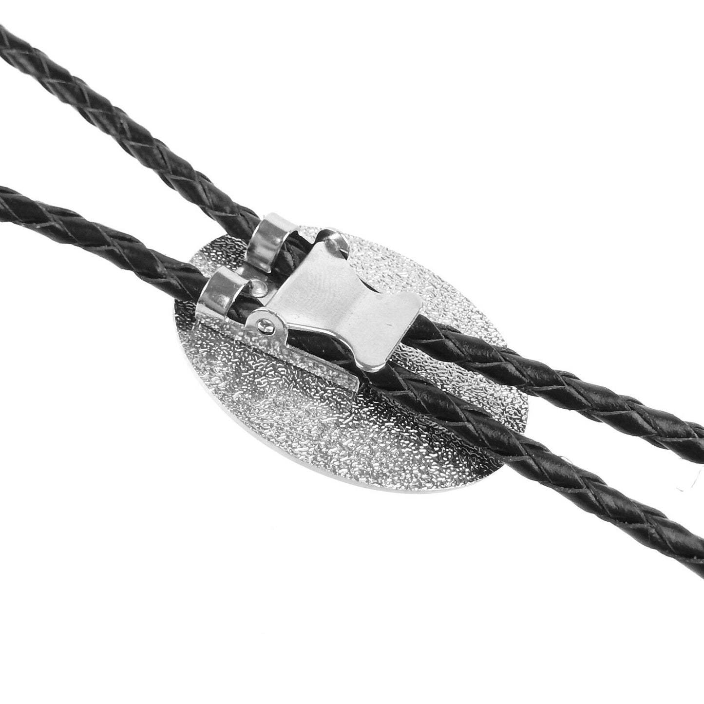 Oval Pendant Turquoise Stone Bolo Tie 40 inch Black Leather Cord Antique Silver
