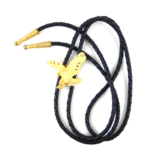 Attacking American Eagle Bolo Tie Real Gold Plated Pendant 36 inch Black Cord