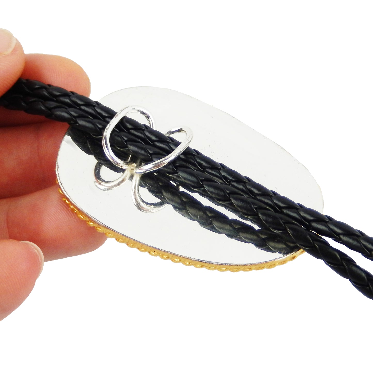 German Silver Western Horseshoe Horse Head Bolo Gold Tone 36 in Cord Made in USA