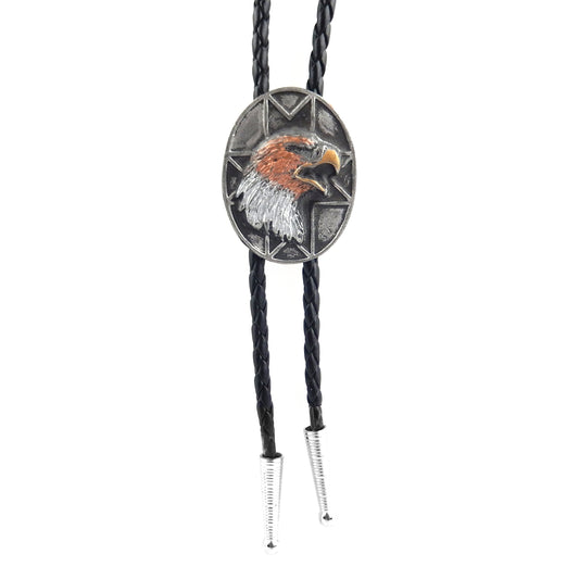 Eagle Bolo Tie Tri-Color Adjustable 35 in Braided Cord Silver Tips Made in USA