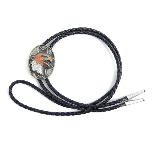 Eagle Bolo Tie Tri-Color Adjustable 35 in Braided Cord Silver Tips Made in USA