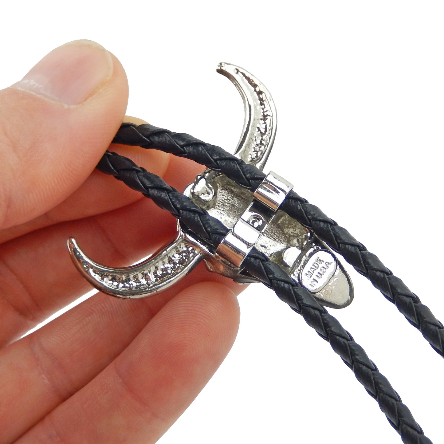 Western Steer Head Skull Bolo Tie Turquoise Enamel 36 inch Cord Made in USA