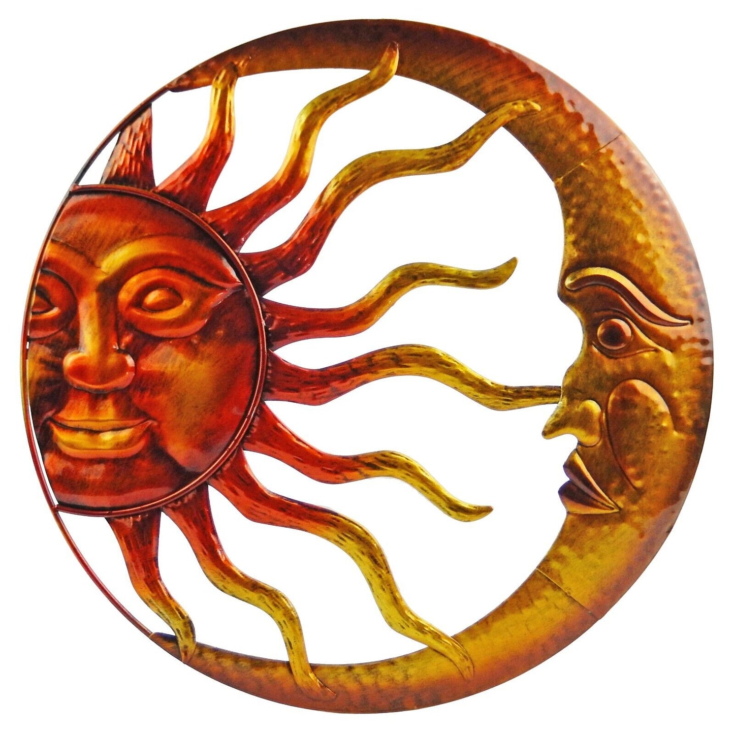Tin Metal Sun & Moon Wall Decor Celestial Garden Decor Red and Orange 16.5 inch