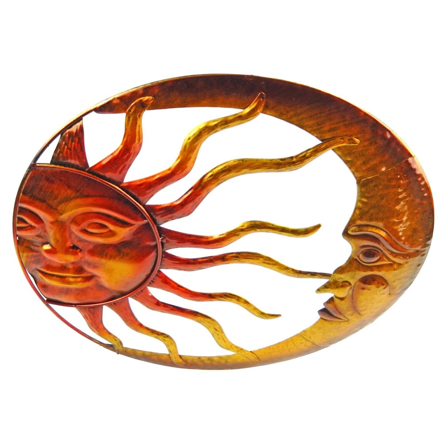 Tin Metal Sun & Moon Wall Decor Celestial Garden Decor Red and Orange 16.5 inch