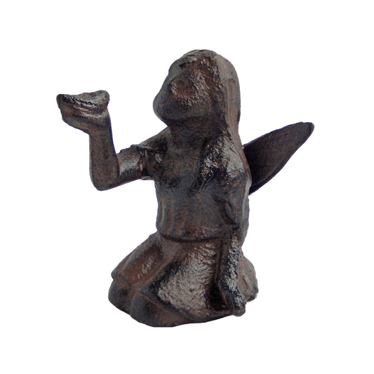 Cast Iron Fairy Figurine Sitting Angel Bird on Hand Garden Shelf Sitter Statue
