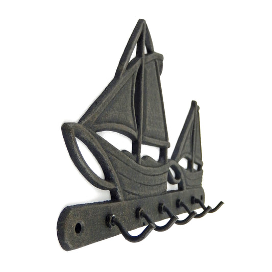 Cast Iron Sailboats Wall Hook Rack Key Towel Coat Hanger Nautical Beach Decor