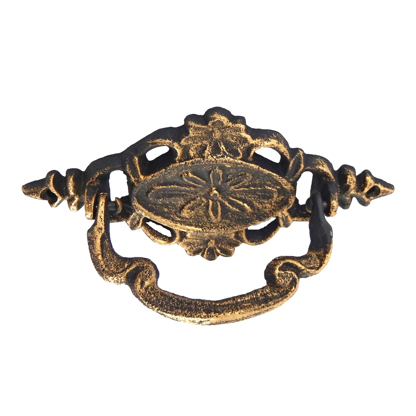 Cast Iron Victorian Style Bail Drawer Pull Handle Floral Antique Gold 6 3/4 inch