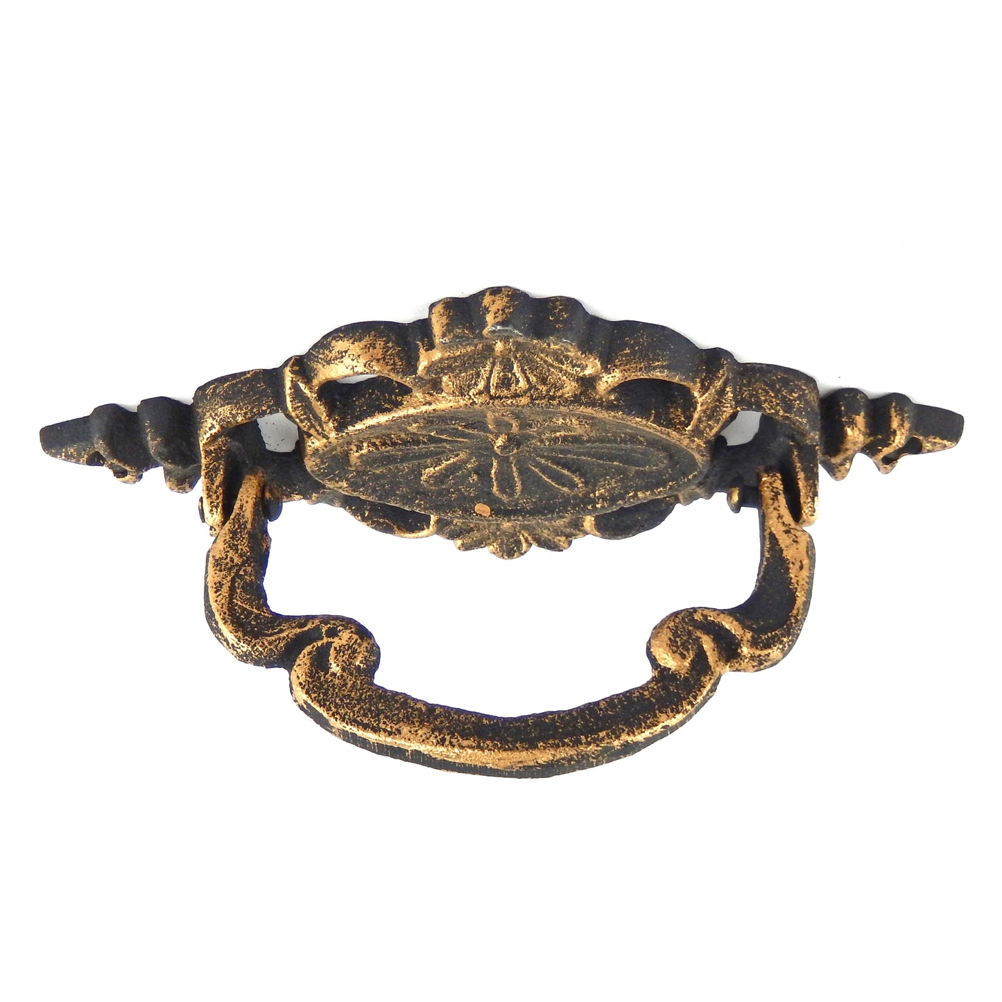Cast Iron Victorian Style Bail Drawer Pull Handle Floral Antique Gold 6 3/4 inch