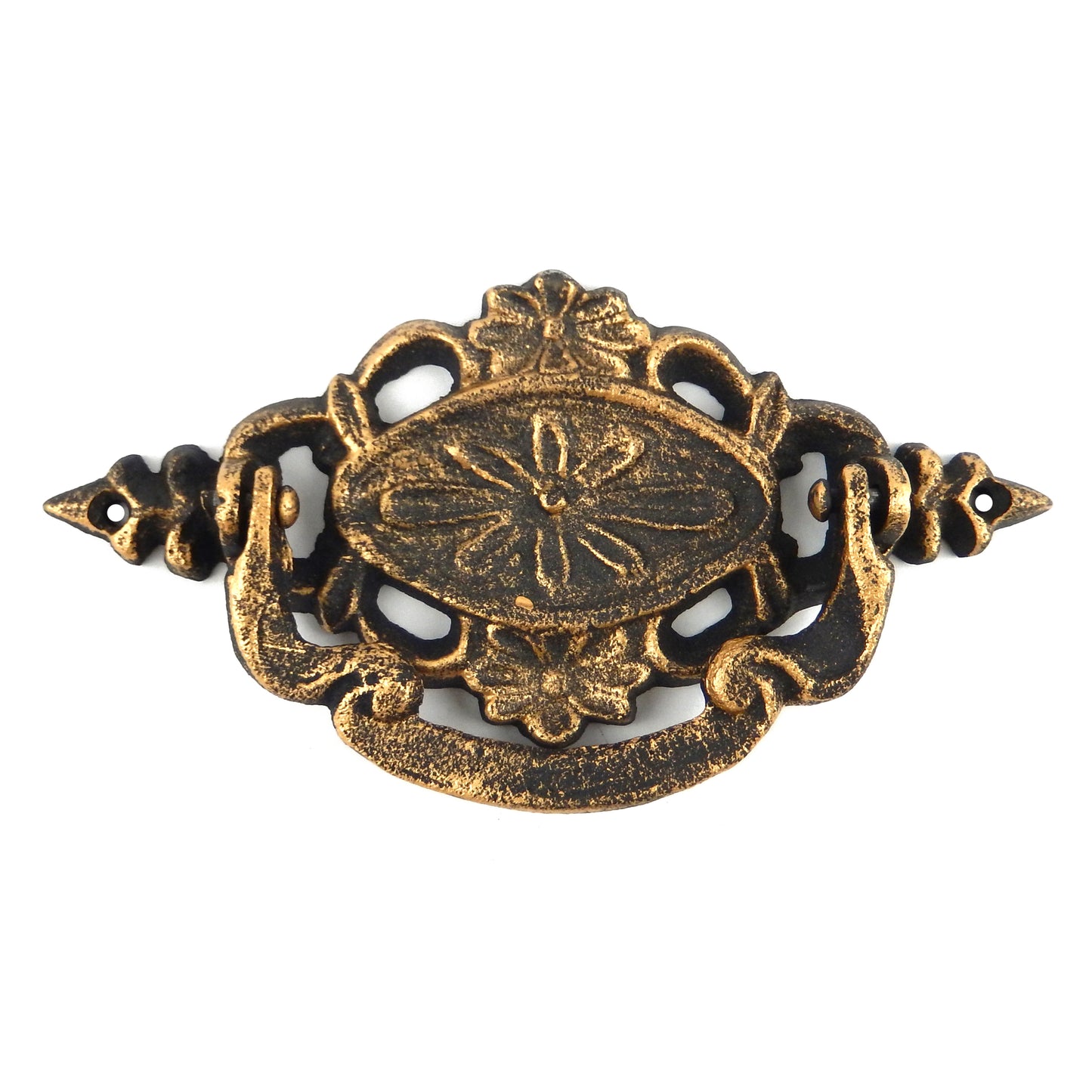 Cast Iron Victorian Style Bail Drawer Pull Handle Floral Antique Gold 6 3/4 inch