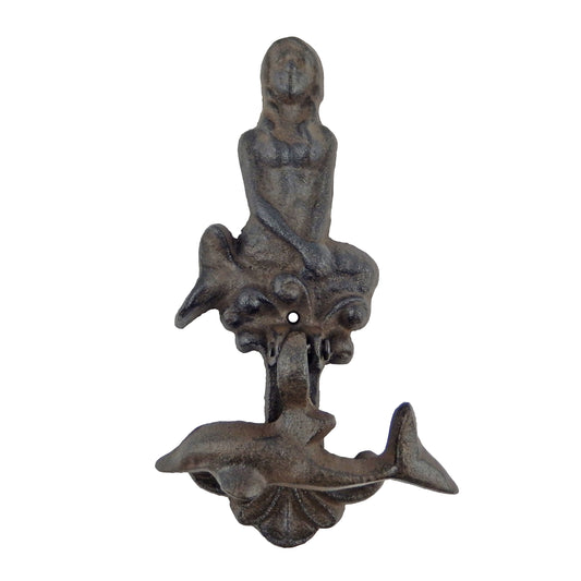 Cast Iron Mermaid Dolphin Door Knocker Nautical Beach Decor Rustic Antique Style