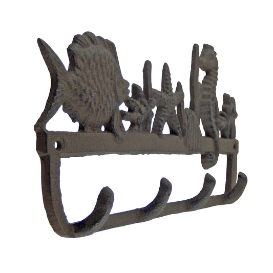 Cast Iron Seahorse Starfish Coral Wall Hook Rack Key Towel Coat Hanger Brown