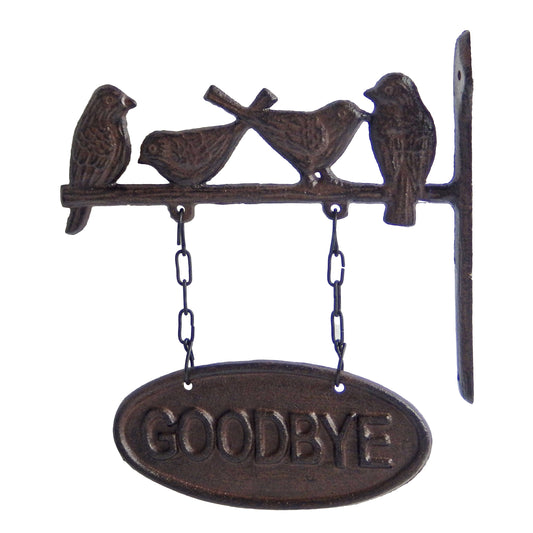 Bird Welcome Goodbye Sign Cast Iron Wall Mount Rustic Antique Style Double Sided