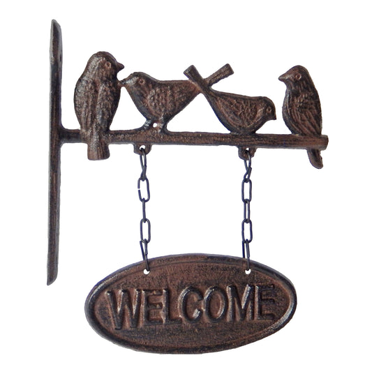 Bird Welcome Goodbye Sign Cast Iron Wall Mount Rustic Antique Style Double Sided