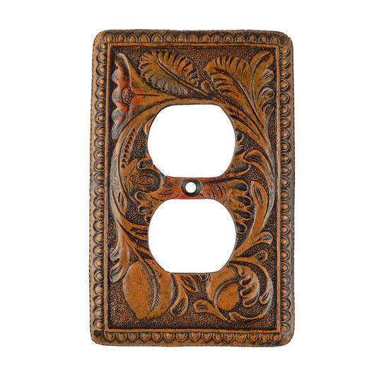 Rustic Western Brown Floral Pattern Outlet Plug Wall Plate Cover Polyresin
