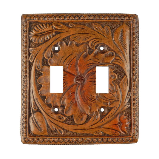 Rustic Western Brown Floral Pattern Double Toggle Switch Wall Plate Cover