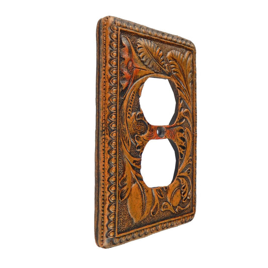 Rustic Western Brown Floral Pattern Outlet Plug Wall Plate Cover Polyresin