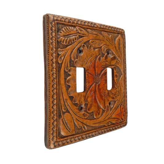 Rustic Western Brown Floral Pattern Double Toggle Switch Wall Plate Cover