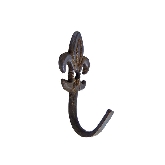 Miniature Tiny Metal Fleur De Lis Wall Hook Key Jewelry Hanger Brown 1 7/8 inch
