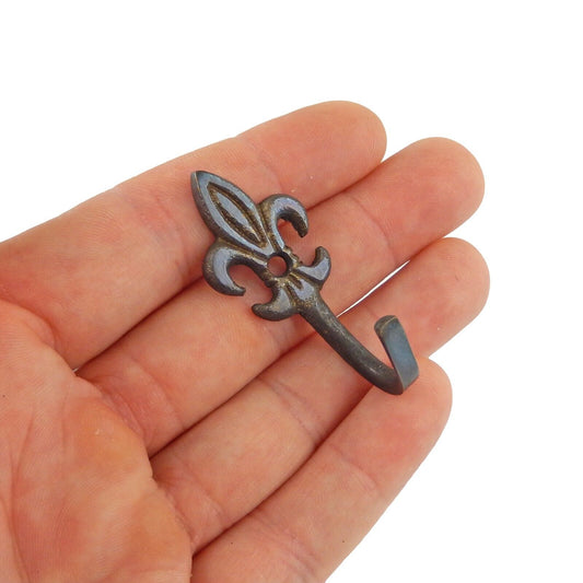 Miniature Tiny Metal Fleur De Lis Wall Hook Key Jewelry Hanger Brown 1 7/8 inch