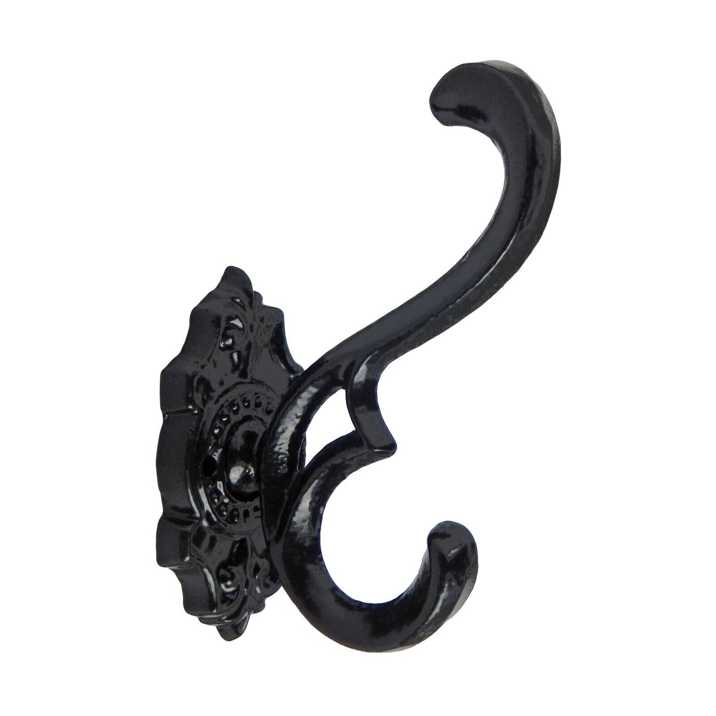 Victorian Fleur De Lis Cast Iron Double Wall Hook Towel Coat Hanger Gloss Black