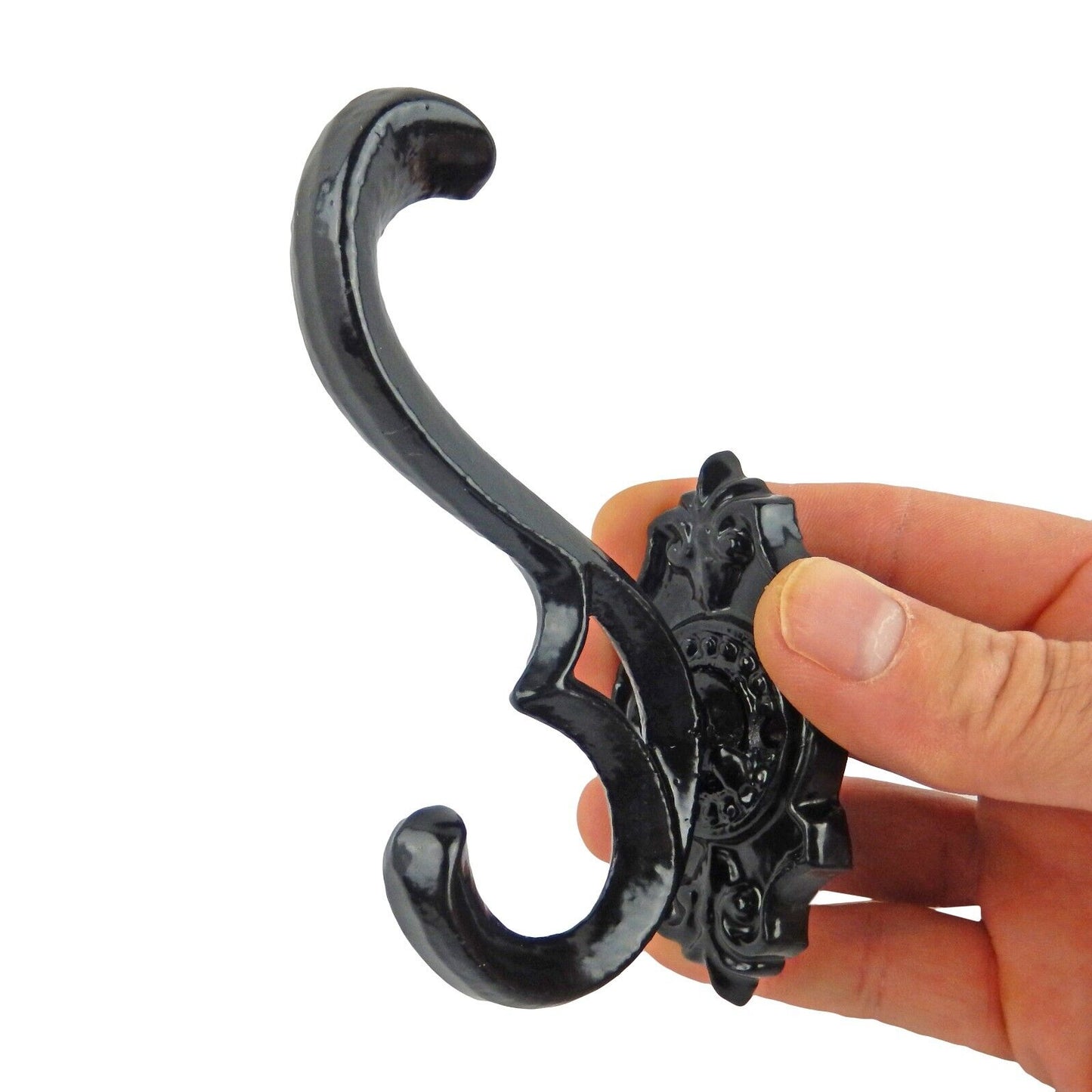 Victorian Fleur De Lis Cast Iron Double Wall Hook Towel Coat Hanger Gloss Black