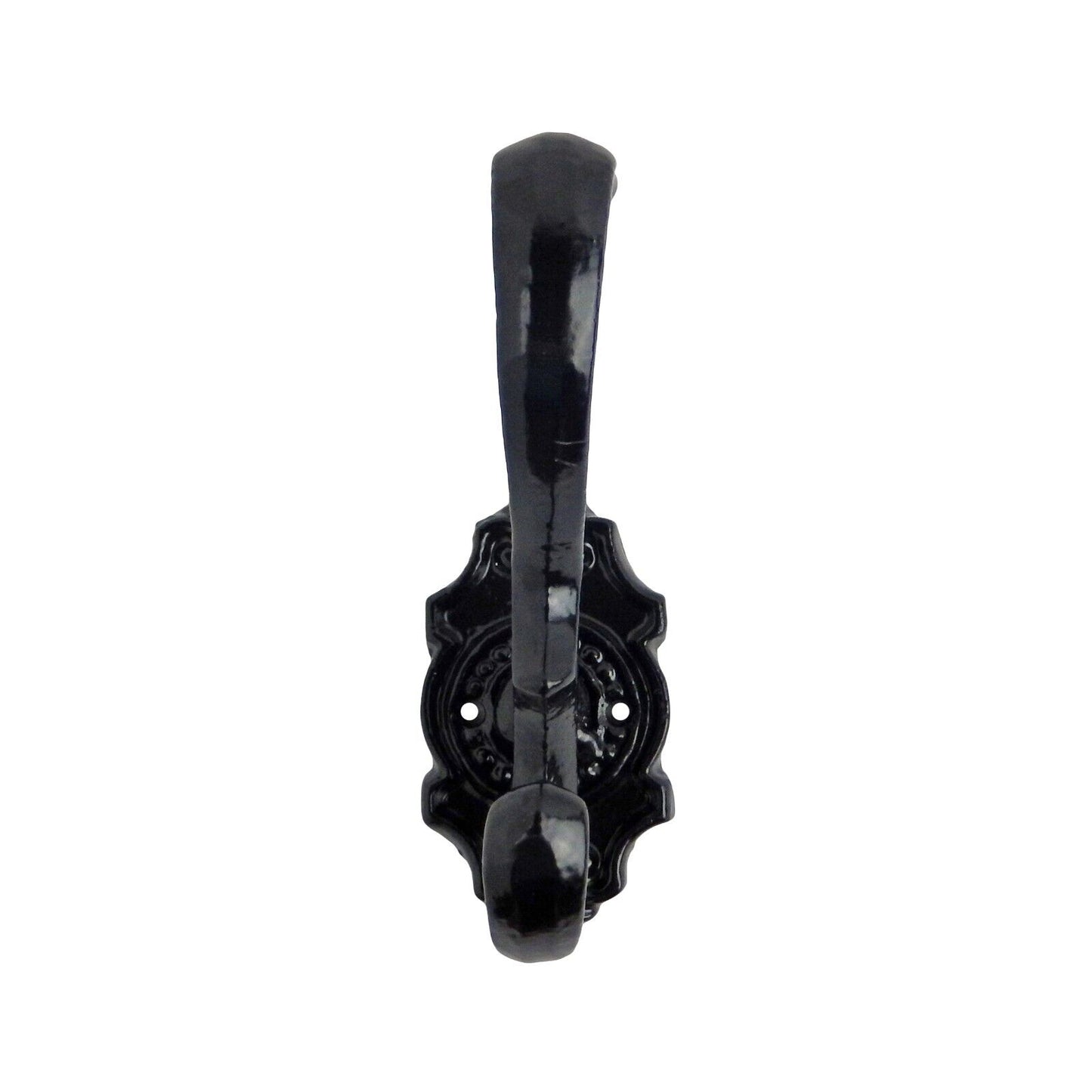 Victorian Fleur De Lis Cast Iron Double Wall Hook Towel Coat Hanger Gloss Black