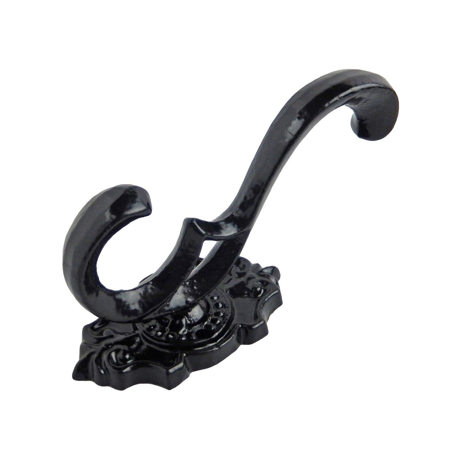 Victorian Fleur De Lis Cast Iron Double Wall Hook Towel Coat Hanger Gloss Black