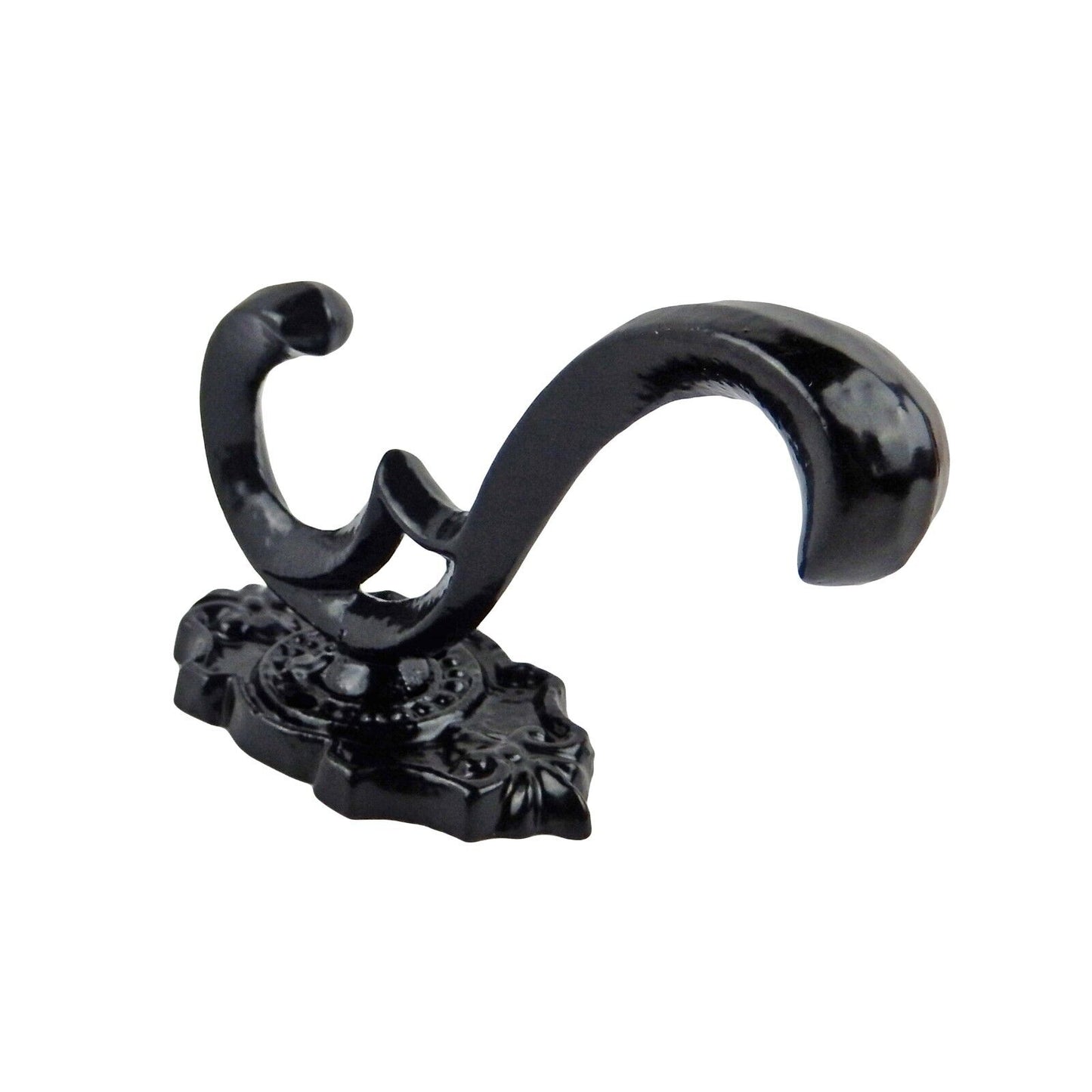 Victorian Fleur De Lis Cast Iron Double Wall Hook Towel Coat Hanger Gloss Black