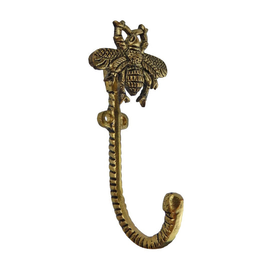 Gold & Black Metal Bee Wall Hook Key Towel Coat Hanger Lightweight 4.25 in Tall