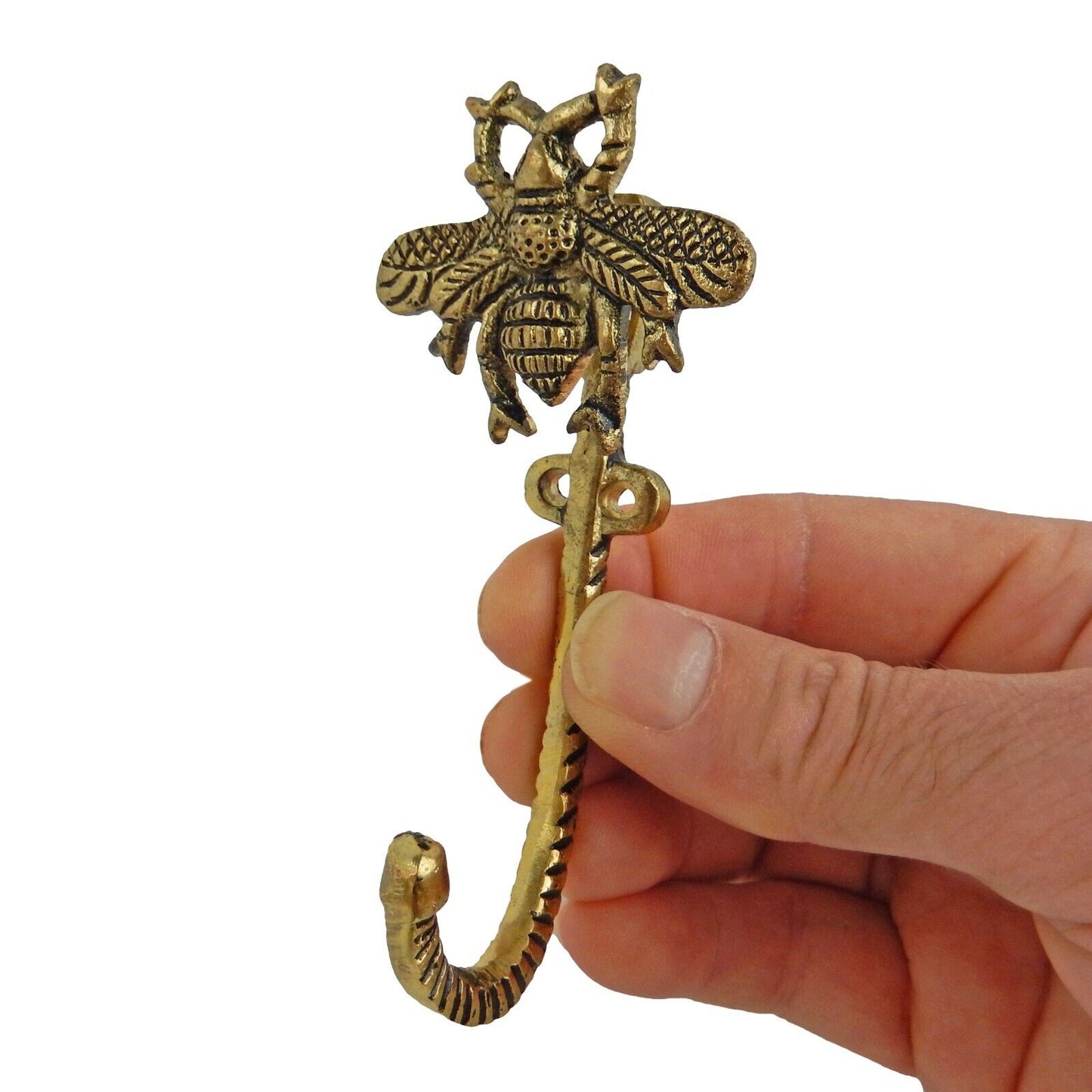 Gold & Black Metal Bee Wall Hook Key Towel Coat Hanger Lightweight 4.25 in Tall