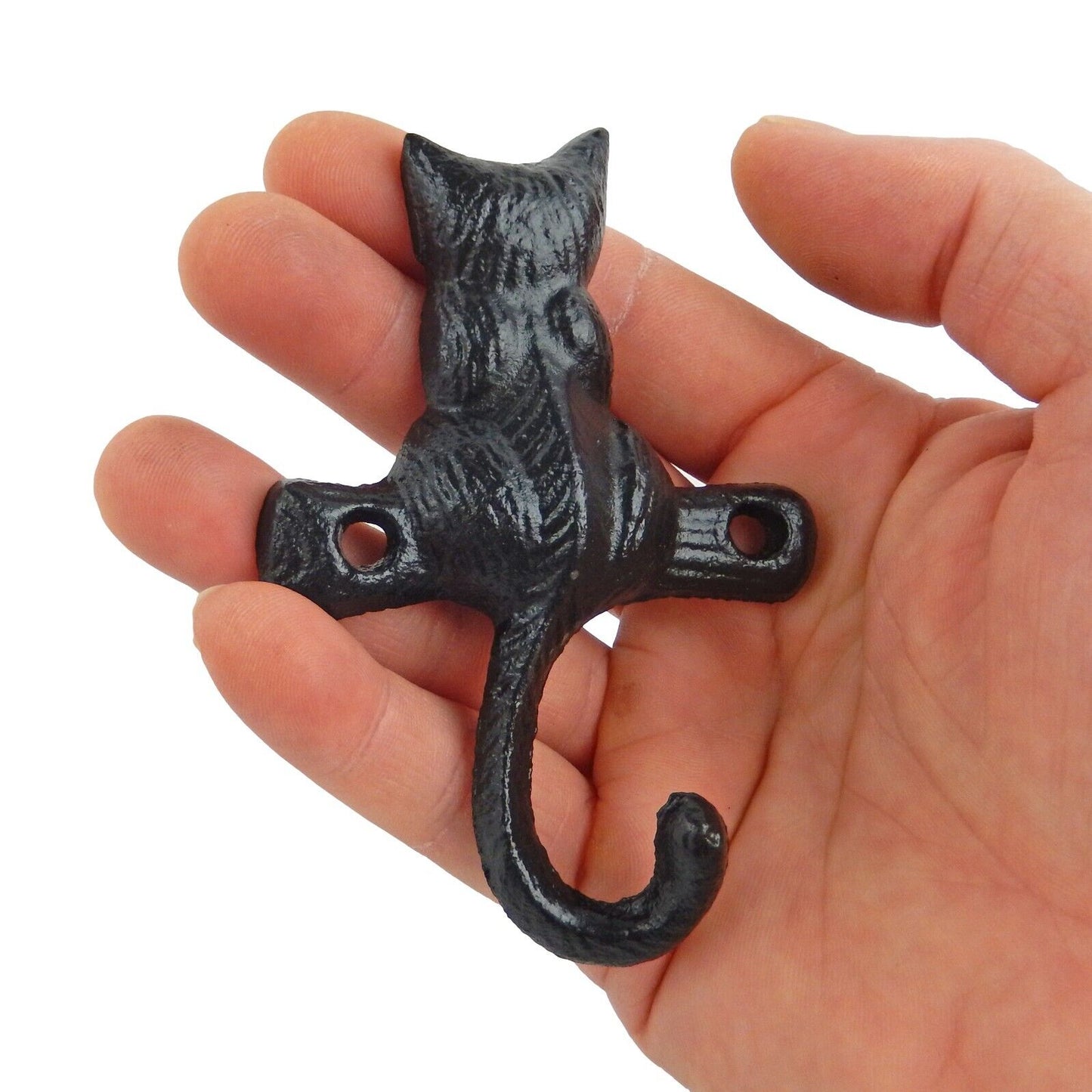 Small Black Cat Tail Metal Wall Hook Cast Iron Key Hanger 4 inch