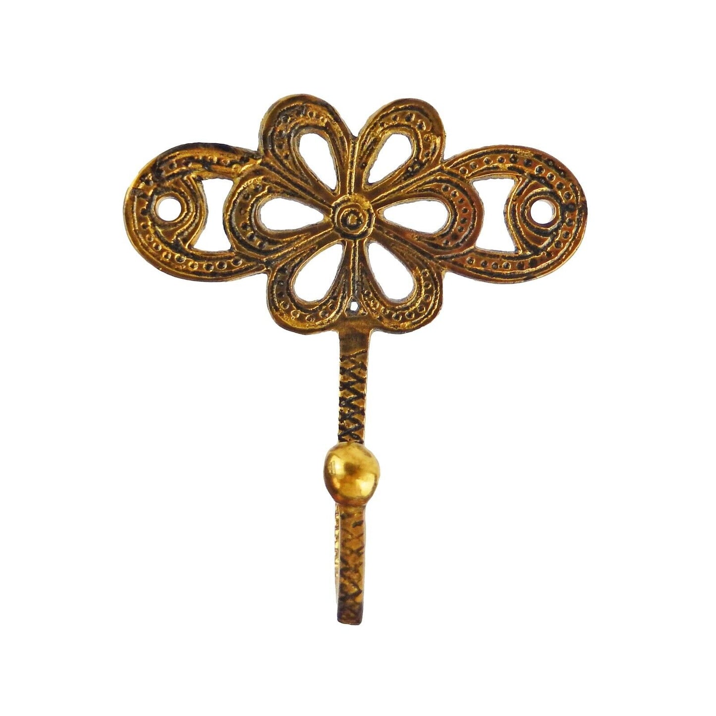 Antique Gold Paisley Floral Metal Wall Hook Key Towel Coat Hanger 3 5/8 in Tall