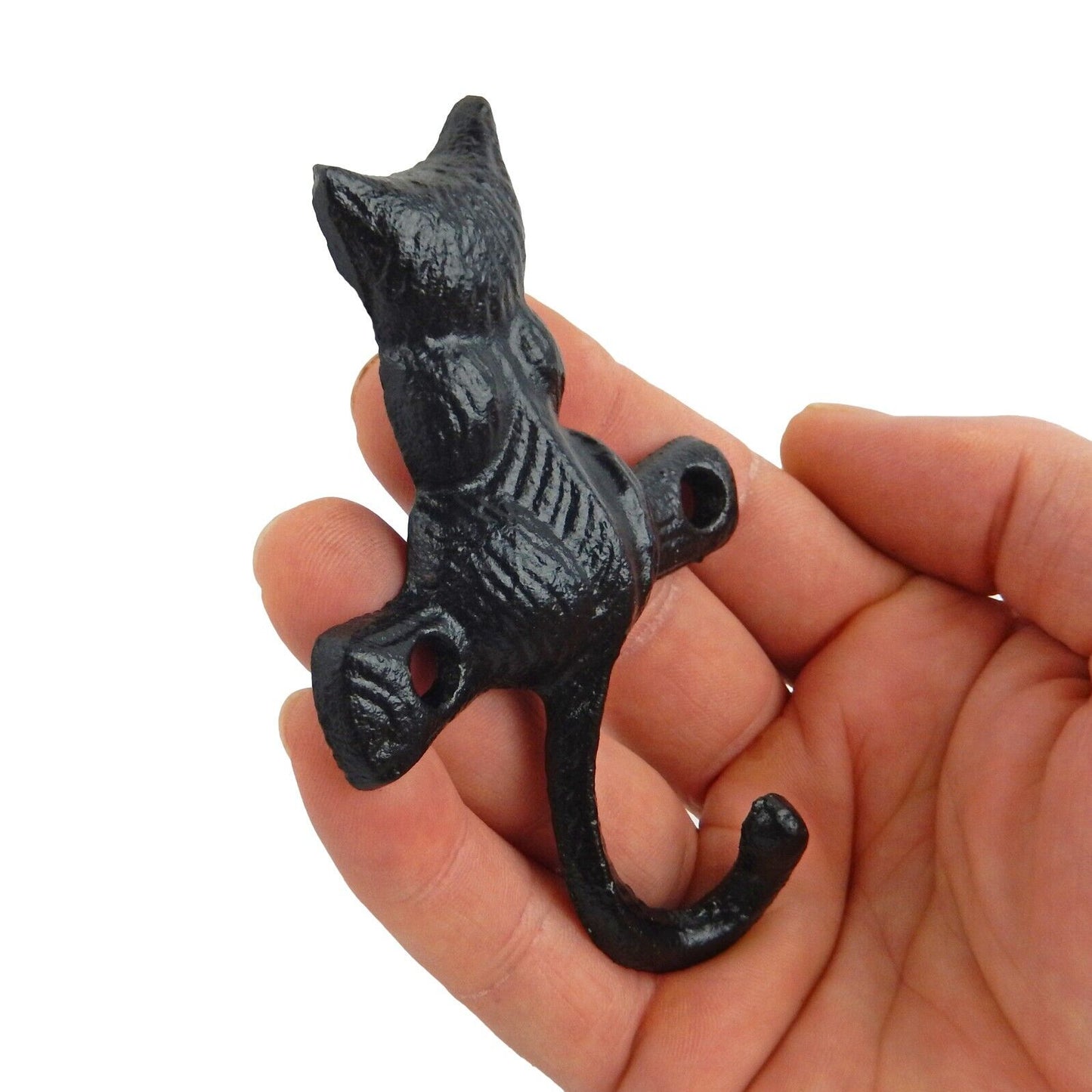 Small Black Cat Tail Metal Wall Hook Cast Iron Key Hanger 4 inch
