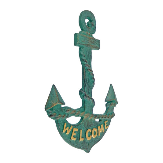 Cast Iron Anchor Welcome Wall Decor Nautical Beach House Boat Sea Green & Gold
