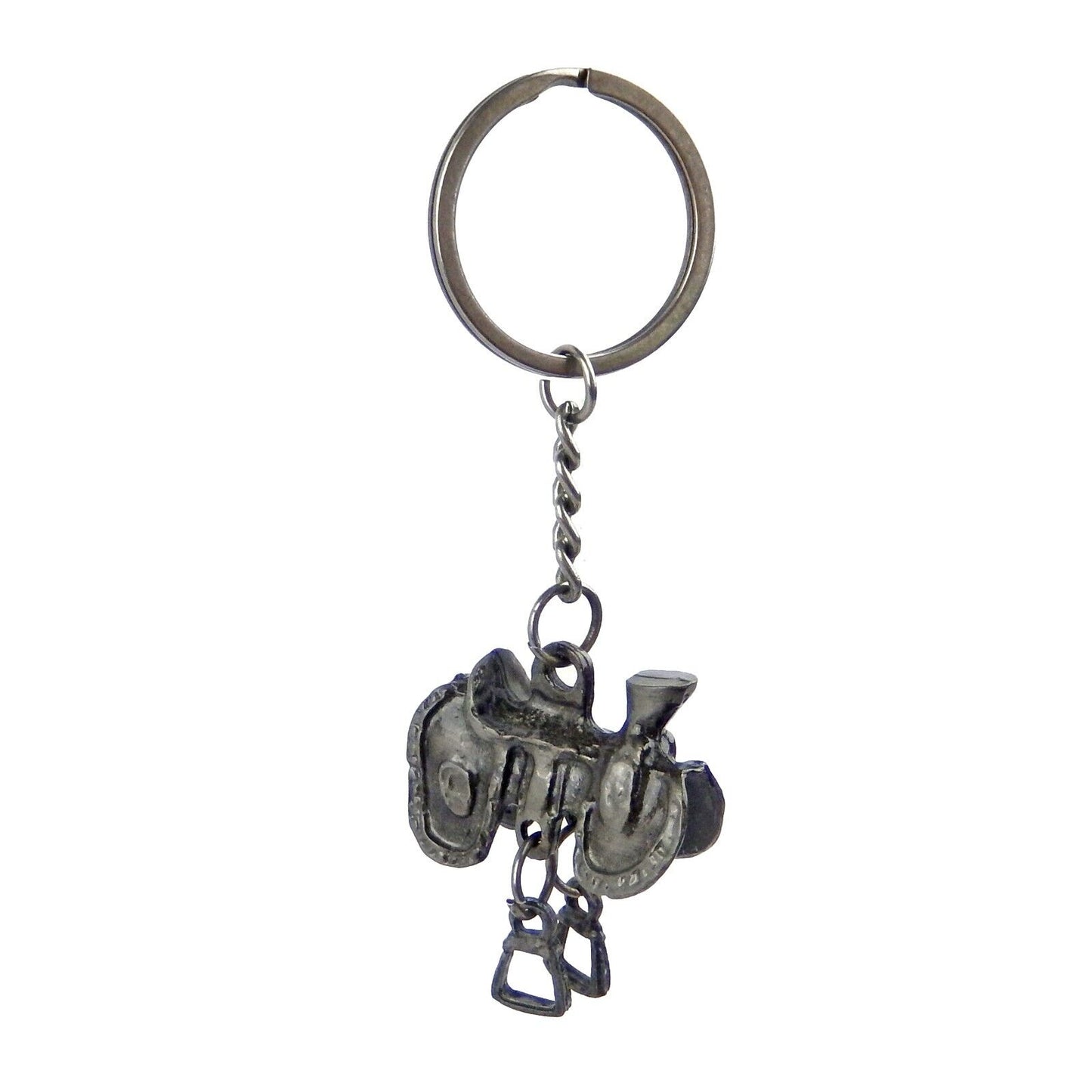 Metal Western Horse Saddle Keychain Keyring Antique Silver Finish 4 inch Long