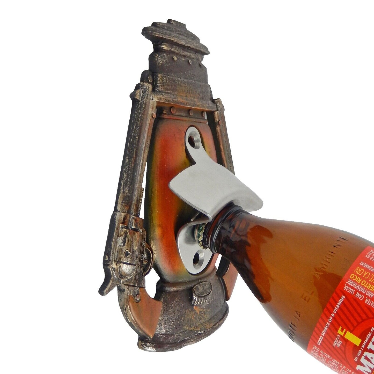 Western Lantern Double Pistols Beer Soda Bottle Opener Wall Mounted Old West Bar