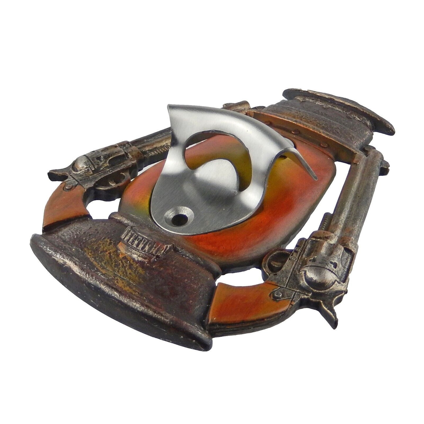 Western Lantern Double Pistols Beer Soda Bottle Opener Wall Mounted Old West Bar