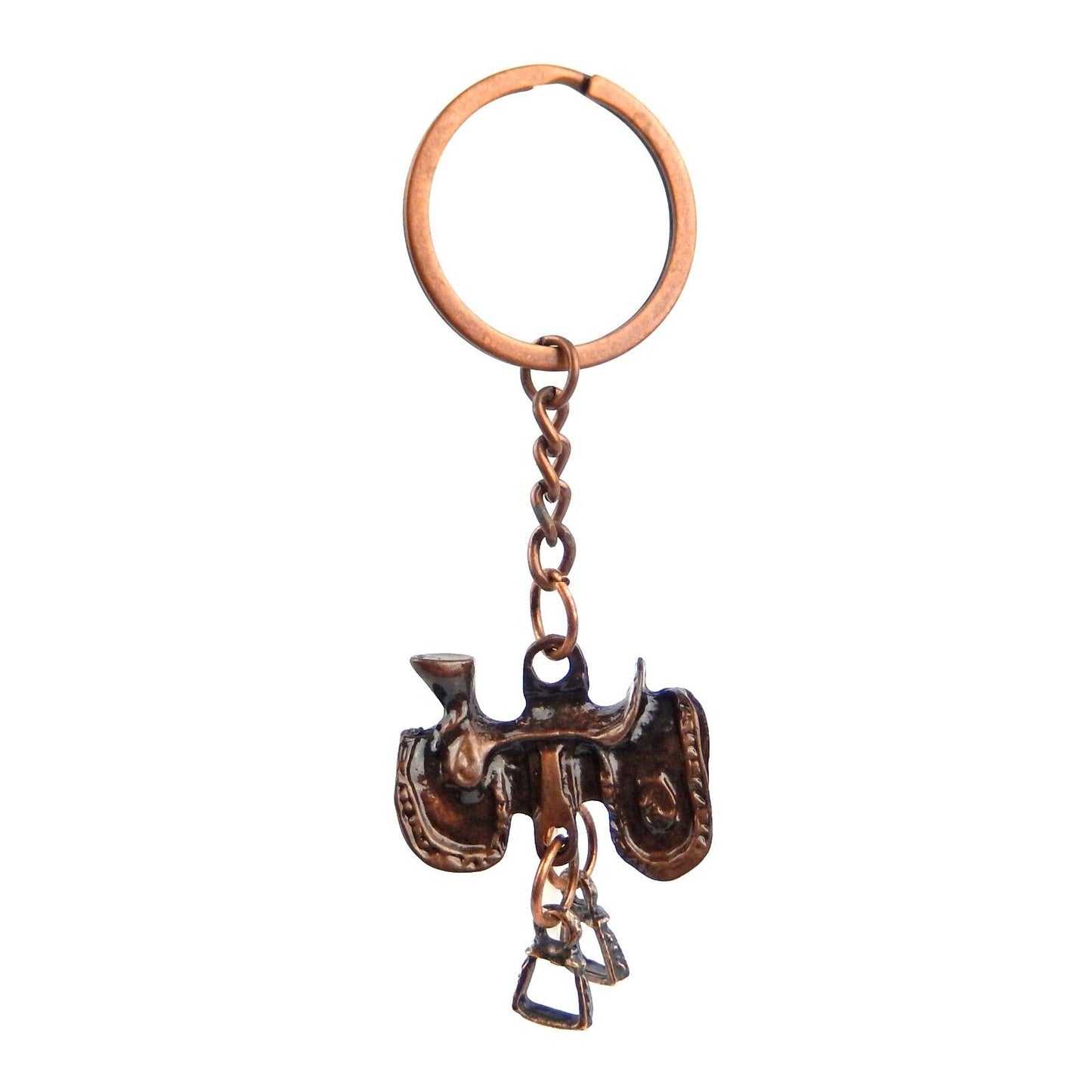 Metal Western Horse Saddle Keychain Keyring Antique Copper Finish 4 inch Long