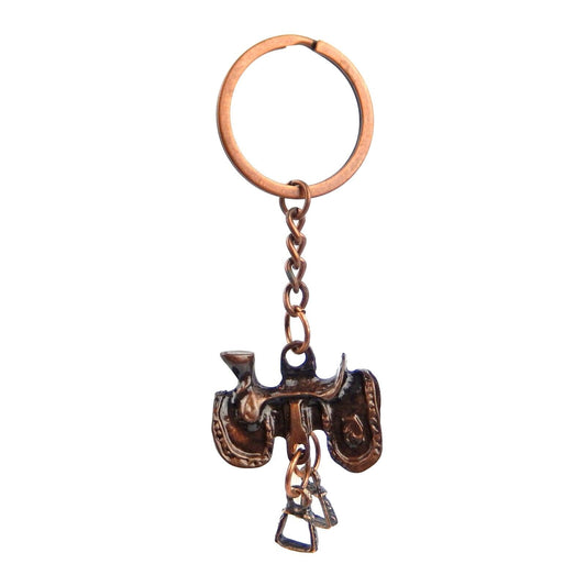 Metal Western Horse Saddle Keychain Keyring Antique Copper Finish 4 inch Long