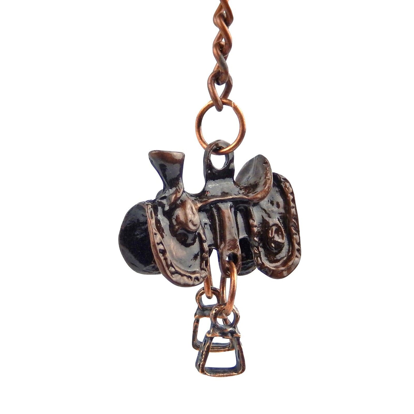 Metal Western Horse Saddle Keychain Keyring Antique Copper Finish 4 inch Long