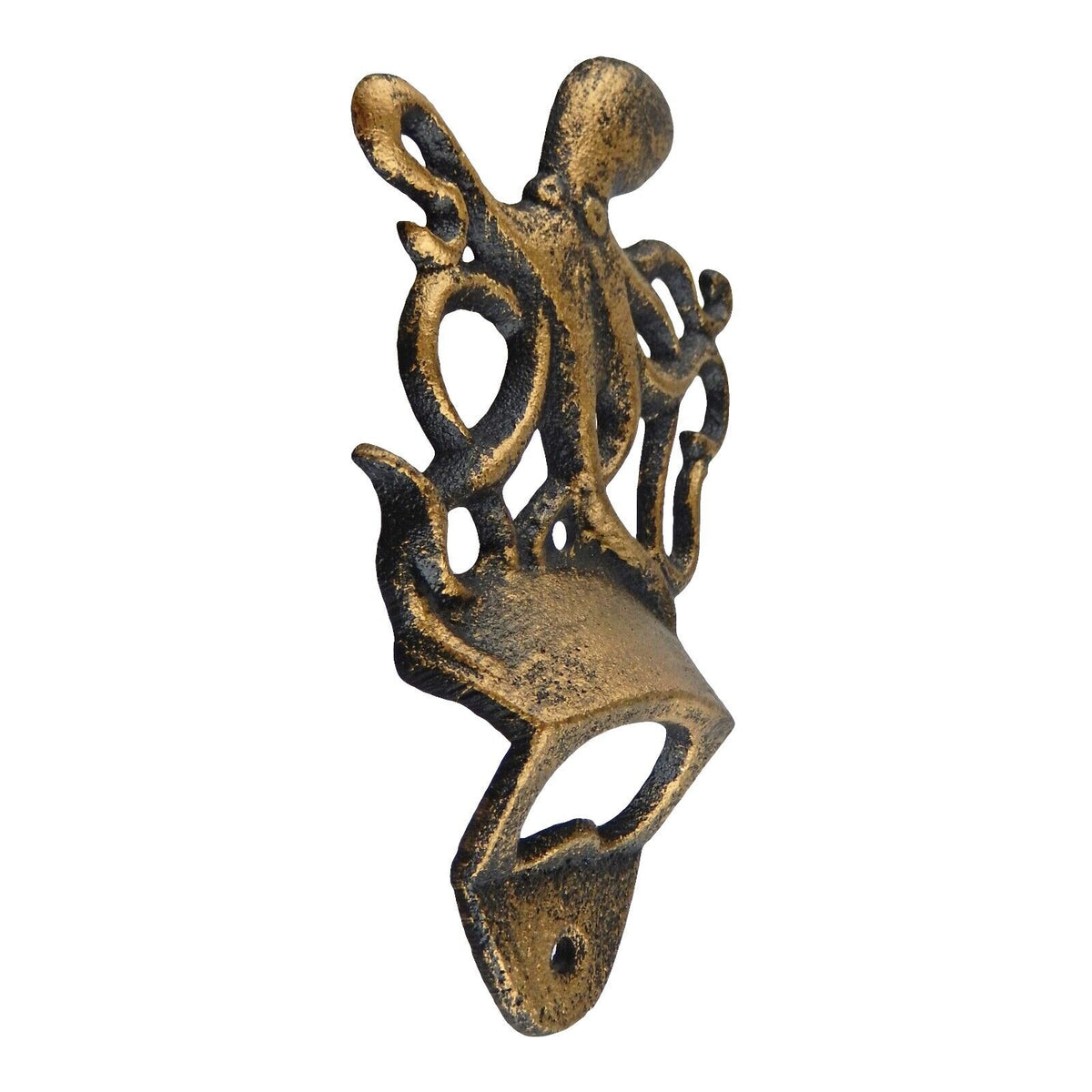 Octopus Beer Bottle Opener Cast Iron Wall Mounted Nautical Rustic Gold Finish