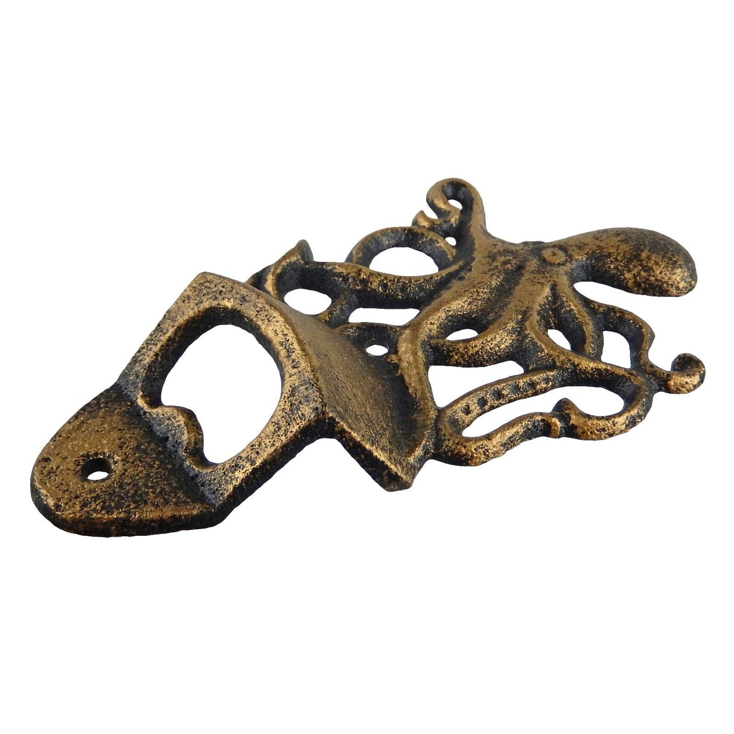 Octopus Beer Bottle Opener Cast Iron Wall Mounted Nautical Rustic Gold Finish