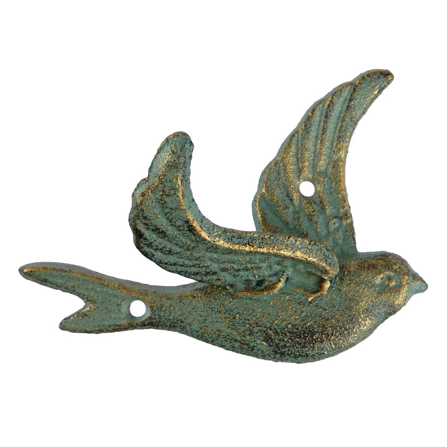 Cast Iron Flying Bird Wing Wall Hook Towel Coat Hanger Rustic Green & Gold