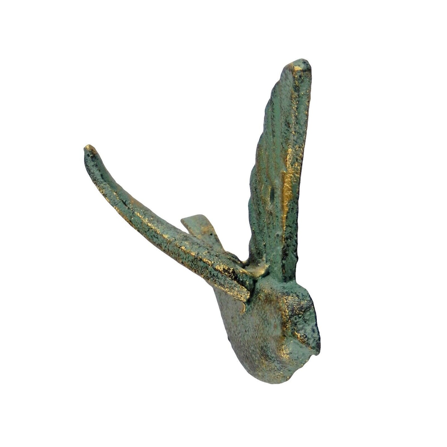 Cast Iron Flying Bird Wing Wall Hook Towel Coat Hanger Rustic Green & Gold